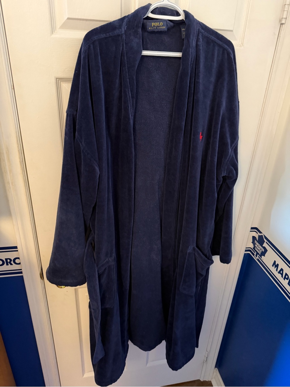 Polo by Ralph Lauren Navy Blue Cotton Robe with Red Pony